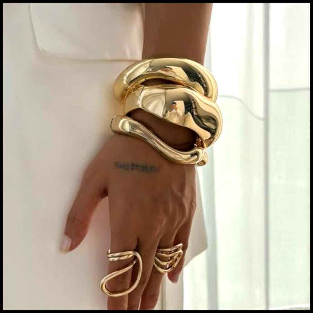 Chunky Wide Cuff Bangle Bracelet Stackable Minima… - image 3